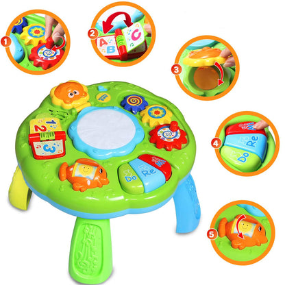 Masuta Interactiva 6 in 1 pentru Bebelusi IdealStore, Include Unelte Rotative care reda Muzica, Taste Muzicale, Accesorizata cu Sunete si Lumini, Stimuleaza Dezvoltarea Vizuala si Motorie