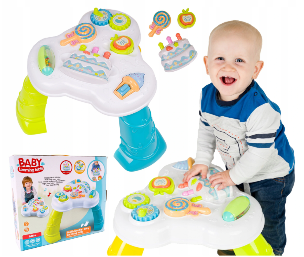 Centru de activitati multicolor interactiv idealSTORE Masuta cu tort, Accesorizata cu diverse jucarii, sunete si lumini