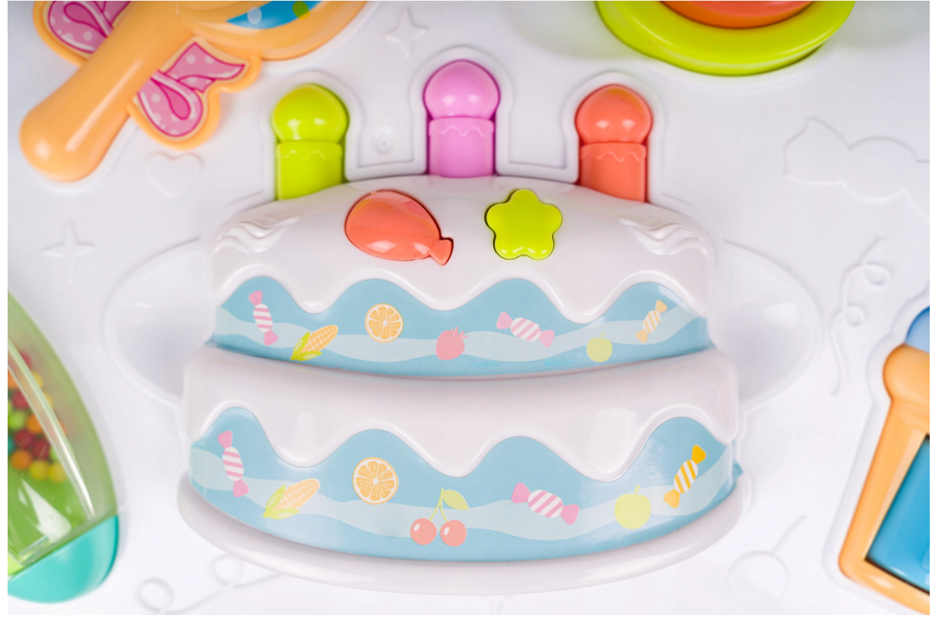 Centru de activitati multicolor interactiv idealSTORE Masuta cu tort, Accesorizata cu diverse jucarii, sunete si lumini