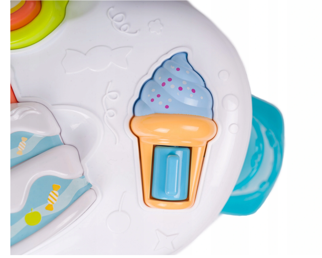 Centru de activitati multicolor interactiv idealSTORE Masuta cu tort, Accesorizata cu diverse jucarii, sunete si lumini