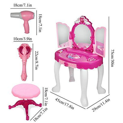 Masuta de Make-Up pentru Fete Glamour Mirror, Cu conectare Mp3 Player pentru Melodii, Lumini si Sunete incluse, Multiple accesorii incluse, Dimensiuni 52 x 32 x 72 cm