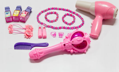 Masuta de Make-Up pentru Fete Glamour Mirror, Cu conectare Mp3 Player pentru Melodii, Lumini si Sunete incluse, Multiple accesorii incluse, Dimensiuni 52 x 32 x 72 cm