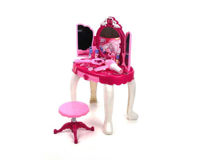 Masuta de Make-Up pentru Fete Glamour Mirror, Cu conectare Mp3 Player pentru Melodii, Lumini si Sunete incluse, Multiple accesorii incluse, Dimensiuni 52 x 32 x 72 cm