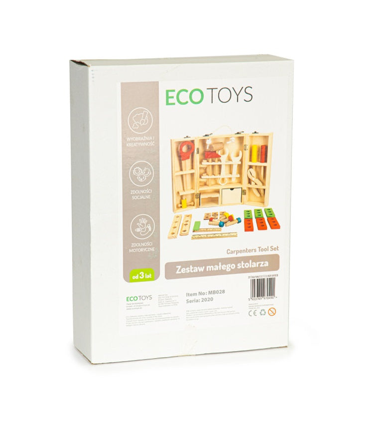 Atelier de lucru din lemn THE LITTLE WORKSHOP, Dimensiuni pachet 35 x25 x 9 cm, Include 10 unelte, cuie, suruburi, saibe, cleste, ciocan, rafturi, sertare Ajuta la dezvoltare abilitatilor manuale si imaginatiei