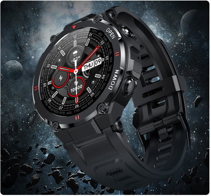 Smartwatch idealStore Military Watch, Materiale de inalta Calitate, 7 moduri Sportive, Pedometru, Memento, Full Touch, Impermeabil, Monitorizare Sanatate, Respingere Apel, Culoare Negru