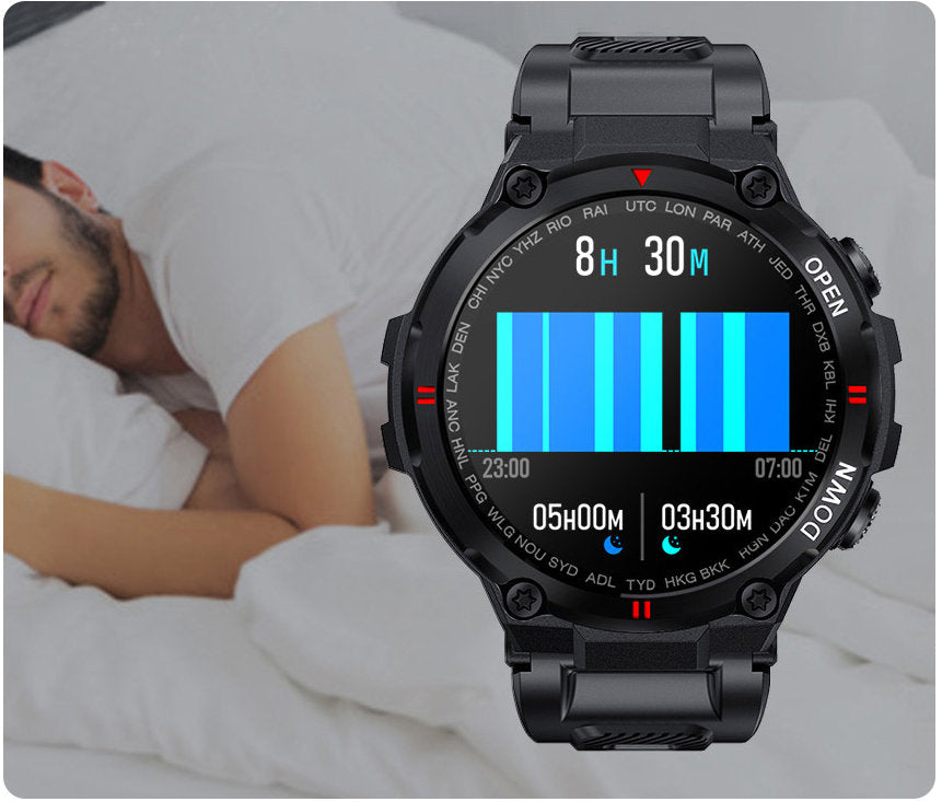 Smartwatch idealStore Military Watch, Materiale de inalta Calitate, 7 moduri Sportive, Pedometru, Memento, Full Touch, Impermeabil, Monitorizare Sanatate, Respingere Apel, Culoare Negru