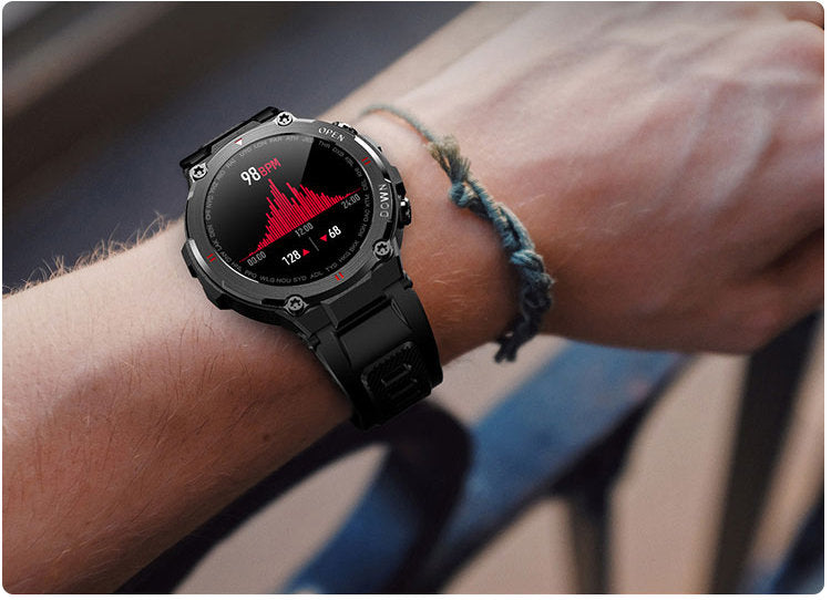 Smartwatch idealStore Military Watch, Materiale de inalta Calitate, 7 moduri Sportive, Pedometru, Memento, Full Touch, Impermeabil, Monitorizare Sanatate, Respingere Apel, Culoare Negru