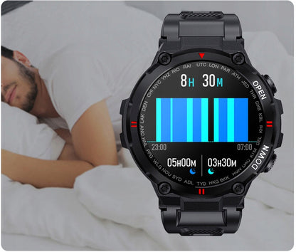 Smartwatch idealStore Military Watch, Materiale de inalta Calitate, 7 moduri Sportive, Pedometru, Memento, Full Touch, Impermeabil, Monitorizare Sanatate, Respingere Apel, Culoare Negru