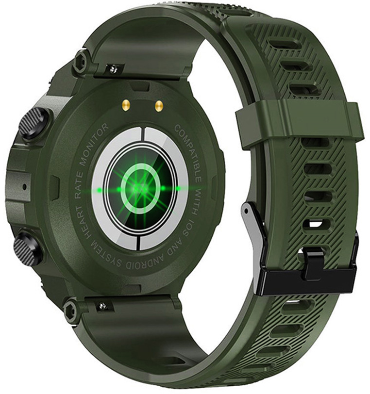 Smartwatch idealStore Military Watch, Materiale de inalta Calitate, 7 moduri Sportive, Pedometru, Memento, Full Touch, Impermeabil, Monitorizare Sanatate, Respingere Apel, Culoare Kaki