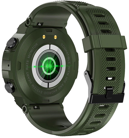 Smartwatch idealStore Military Watch, Materiale de inalta Calitate, 7 moduri Sportive, Pedometru, Memento, Full Touch, Impermeabil, Monitorizare Sanatate, Respingere Apel, Culoare Kaki