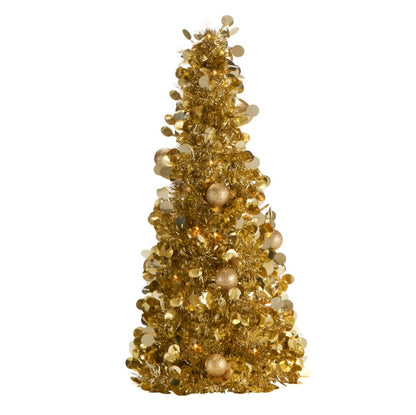 Mini Brad artificial elegant IDL cu Beteala, Inaltime 50 cm, Latime 20cm, Culoare Auriu, Culoare Led Alb Cald, pentru o ambienta de neuitat in timpul sarbatorilor