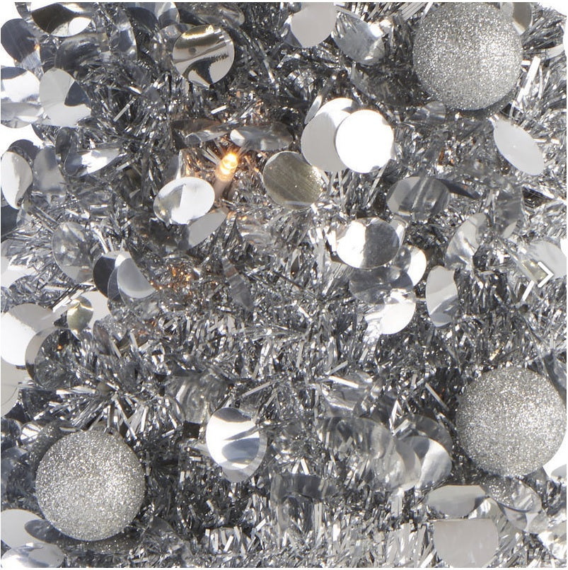 Mini Brad artificial elegant IDL cu Beteala, Inaltime 50 cm, Latime 20cm, Culoare Argintiu, Culoare Led Alb Cald, pentru o ambienta de neuitat in timpul sarbatorilor