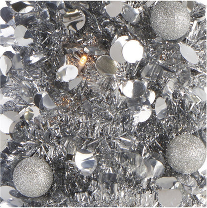 Mini Brad artificial elegant IDL cu Beteala, Inaltime 50 cm, Latime 20cm, Culoare Argintiu, Culoare Led Alb Cald, pentru o ambienta de neuitat in timpul sarbatorilor