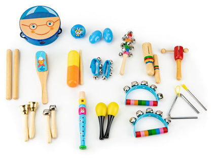 Set Instrumente Muzicale de Jucarie, 16 Piese din Lemn de Calitate, Include Tamburina, Maracas, Clopotei, cu Geanta pentru Depozitare, Multicolor