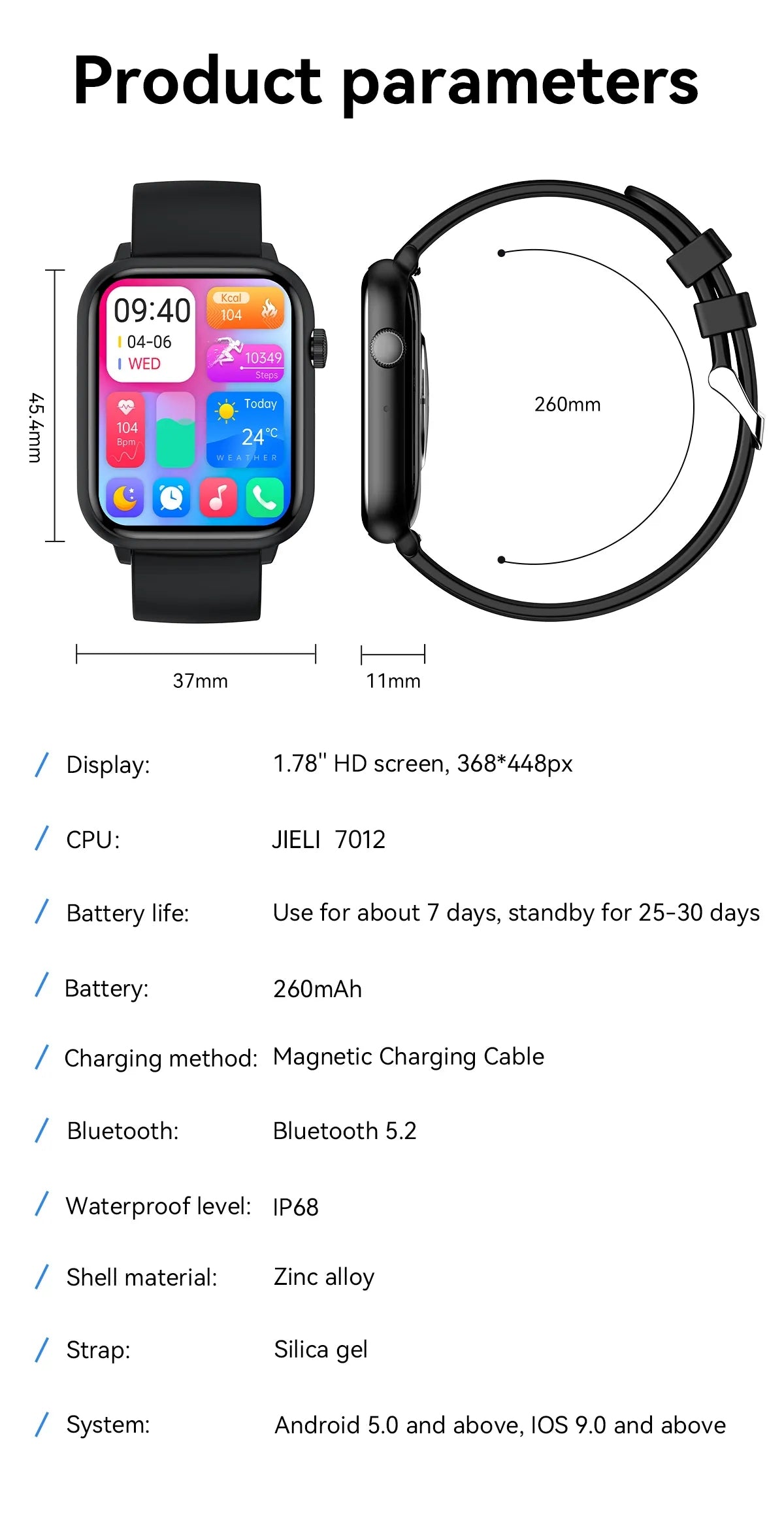 Ceas Smartwatch ModernWatchIdealStore, Ecran AMOLED HD 1.78 inch, Preluare Apeluri si Mesaje Bluetooth, NFC, Monitorizare Ritm Cardiac si Somn, Asistent Vocal, Difuzor si Microfon incorporat, IP67, Alarma, Android-IOS, Long Battery, Black Metal Edition