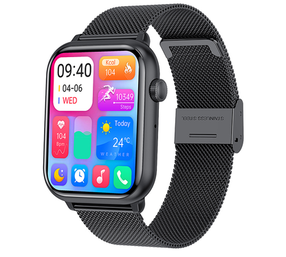 Ceas Smartwatch ModernWatchIdealStore, Ecran AMOLED HD 1.78 inch, Preluare Apeluri si Mesaje Bluetooth, NFC, Monitorizare Ritm Cardiac si Somn, Asistent Vocal, Difuzor si Microfon incorporat, IP67, Alarma, Android-IOS, Long Battery, Black Metal Edition