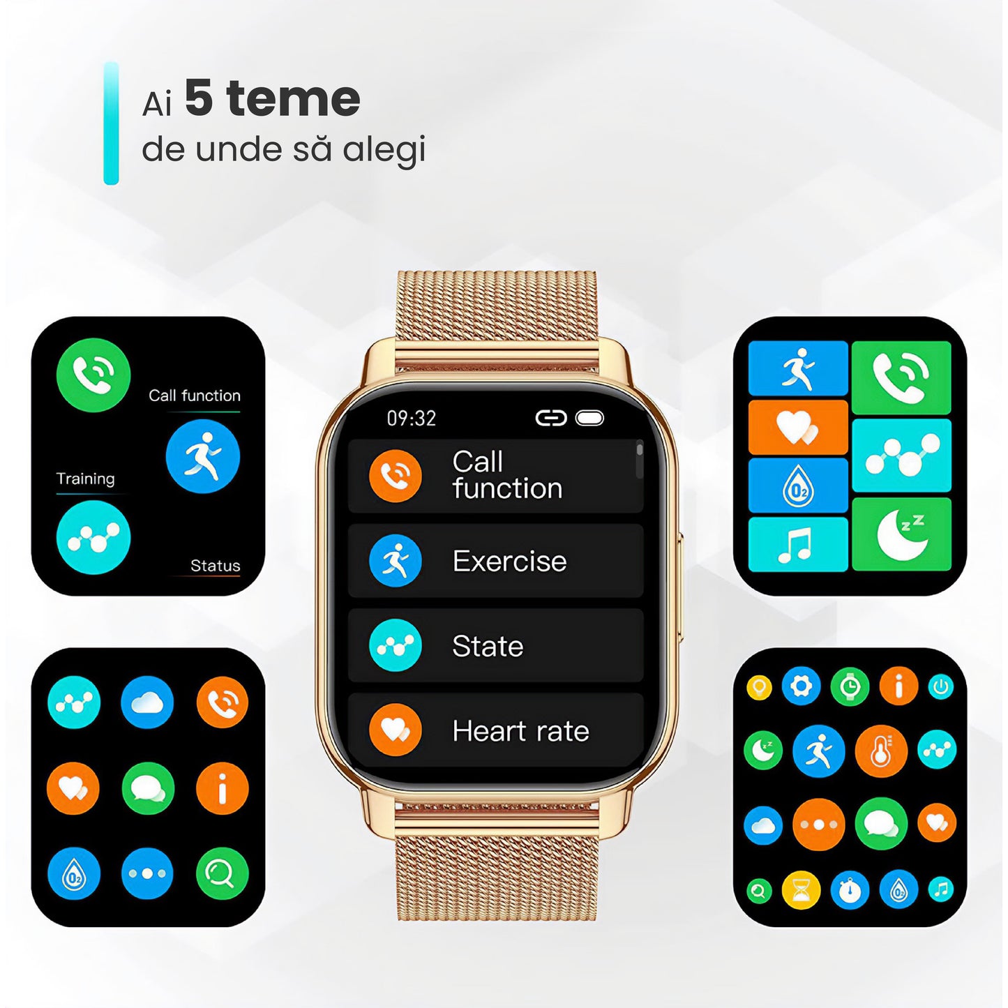 Ceas Smartwatch ModernWatchIdealStore, Ecran AMOLED HD 1.78 inch, Preluare Apeluri si Mesaje Bluetooth, NFC, Monitorizare Ritm Cardiac si Somn, Asistent Vocal, Difuzor si Microfon incorporat, IP67, Alarma, Android-IOS, Long Battery, Gold Metal Edition