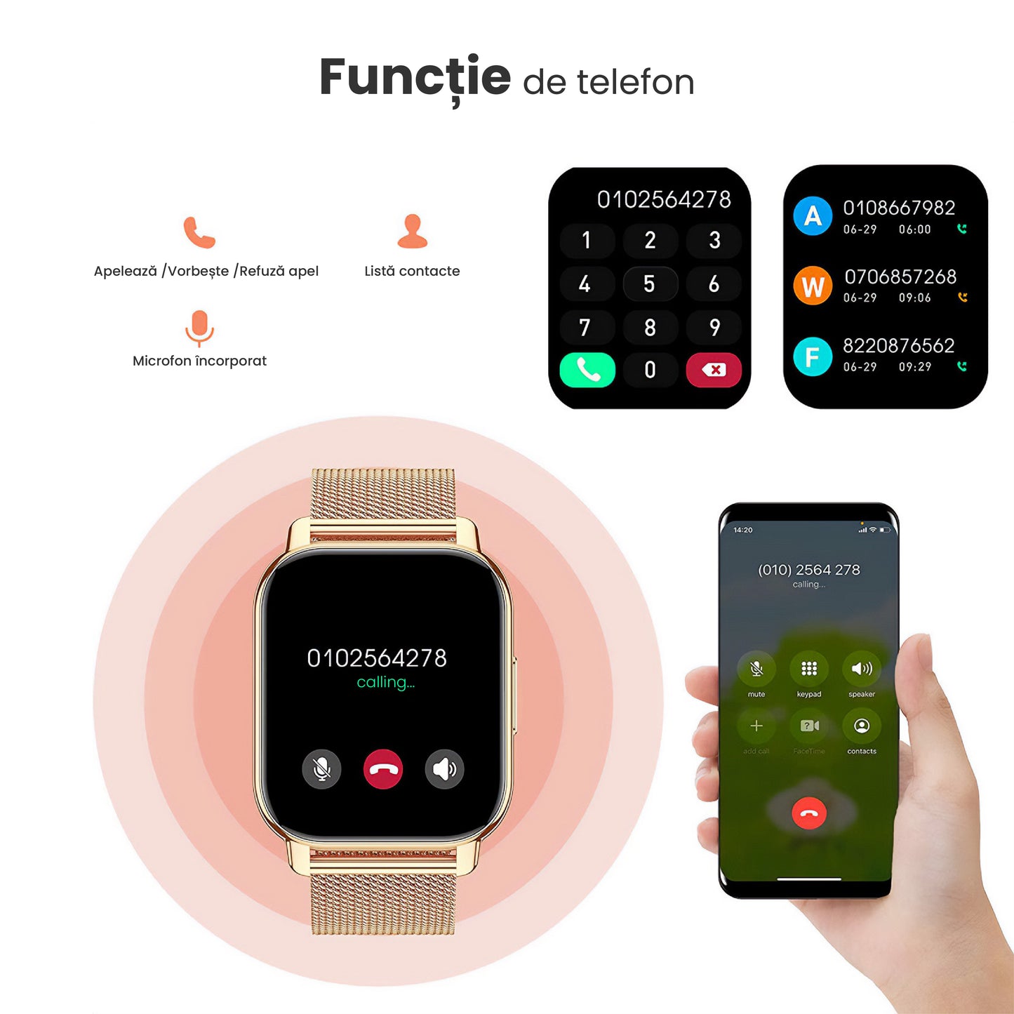 Ceas Smartwatch ModernWatchIdealStore, Ecran AMOLED HD 1.78 inch, Preluare Apeluri si Mesaje Bluetooth, NFC, Monitorizare Ritm Cardiac si Somn, Asistent Vocal, Difuzor si Microfon incorporat, IP67, Alarma, Android-IOS, Long Battery, Gold Metal Edition