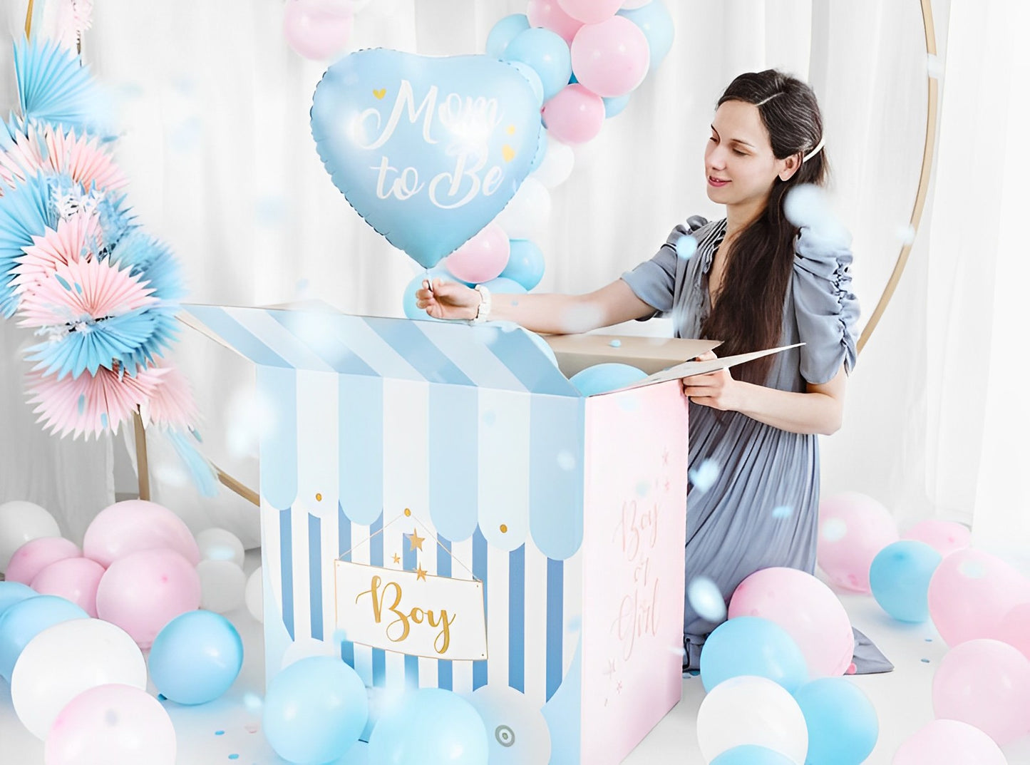 Balon Albastru MOM TO BE IdealStore din folie lucioasa in Forma de Inima, Dimensiune 35 cm, Recomandat pentru umflarea cu Heliu, Ideale pentru petrecerea Baby Shower