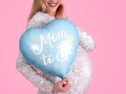 Balon Albastru MOM TO BE IdealStore din folie lucioasa in Forma de Inima, Dimensiune 35 cm, Recomandat pentru umflarea cu Heliu, Ideale pentru petrecerea Baby Shower