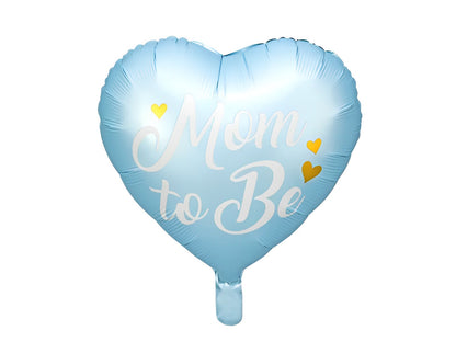 Balon Albastru MOM TO BE IdealStore din folie lucioasa in Forma de Inima, Dimensiune 35 cm, Recomandat pentru umflarea cu Heliu, Ideale pentru petrecerea Baby Shower
