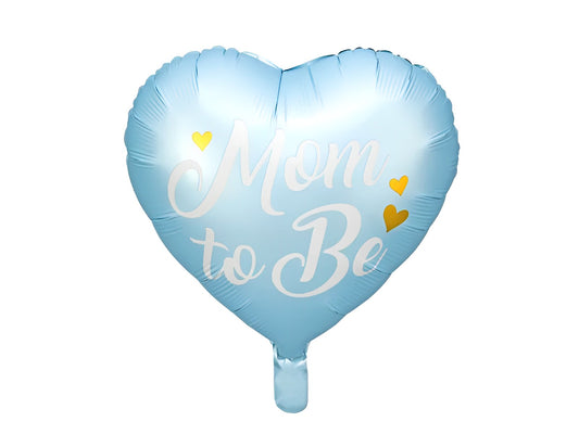 Balon Albastru MOM TO BE IdealStore din folie lucioasa in Forma de Inima, Dimensiune 35 cm, Recomandat pentru umflarea cu Heliu, Ideale pentru petrecerea Baby Shower