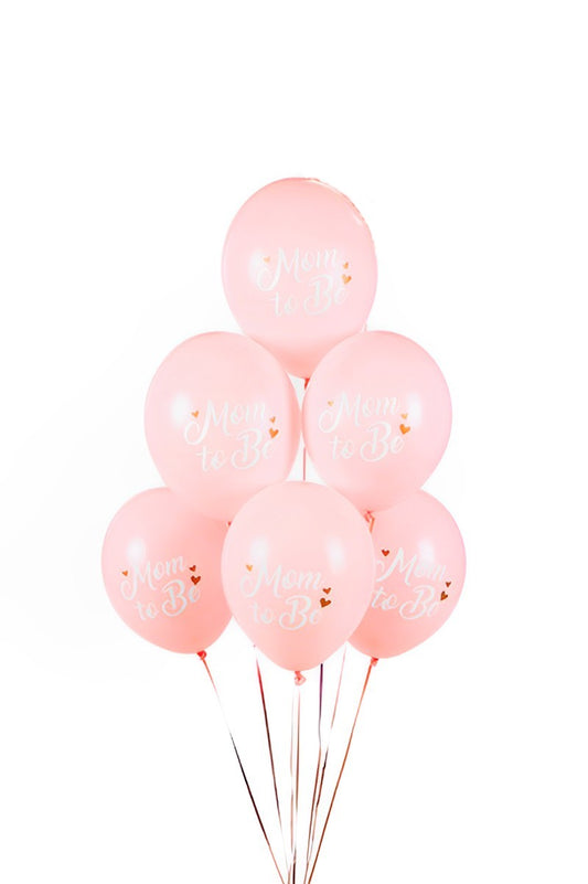 Set 6 baloane MOM TO BE IdealStore, Dimensiune 30 cm, Baloane roz cu auriu si alb din Latex Ideale pentru petrecerea Baby Shower