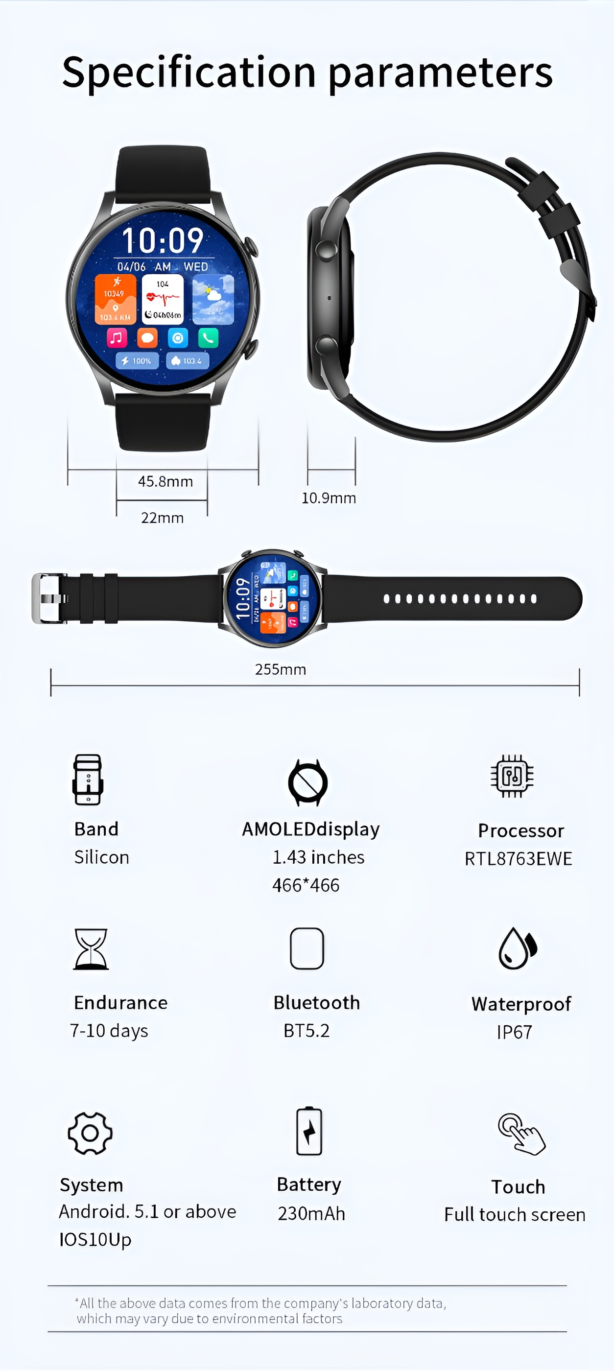 Ceas Smartwatch Moon Style Collection IdealStore, Ecran AMOLED HD 1.43 inch, Preluare Apeluri si Mesaje Bluetooth, NFC, Monitorizare Ritm Cardiac si Somn, Asistent Vocal, Difuzor si Microfon incorporat, IP67, Alarma, Android-IOS, Long Battery, Black