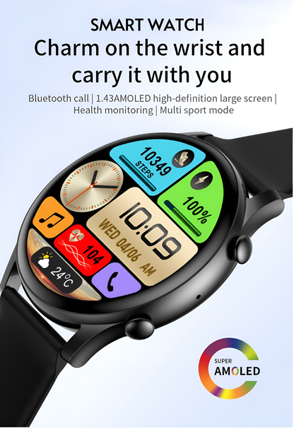 Ceas Smartwatch Moon Style Collection IdealStore, Ecran AMOLED HD 1.43 inch, Preluare Apeluri si Mesaje Bluetooth, NFC, Monitorizare Ritm Cardiac si Somn, Asistent Vocal, Difuzor si Microfon incorporat, IP67, Alarma, Android-IOS, Long Battery, Black
