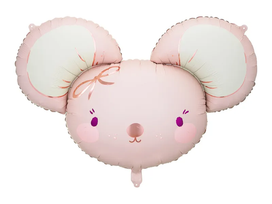 Balon Little Mouse IdealStore, Din folie in forma soarece, De culoare roz cu impriumeu auriu metalic, Dimensiune 94 x 64 cm, Poate fi umflat atat cu Aer cat si cu Heliu, Ideal pentru o petrecere reusita