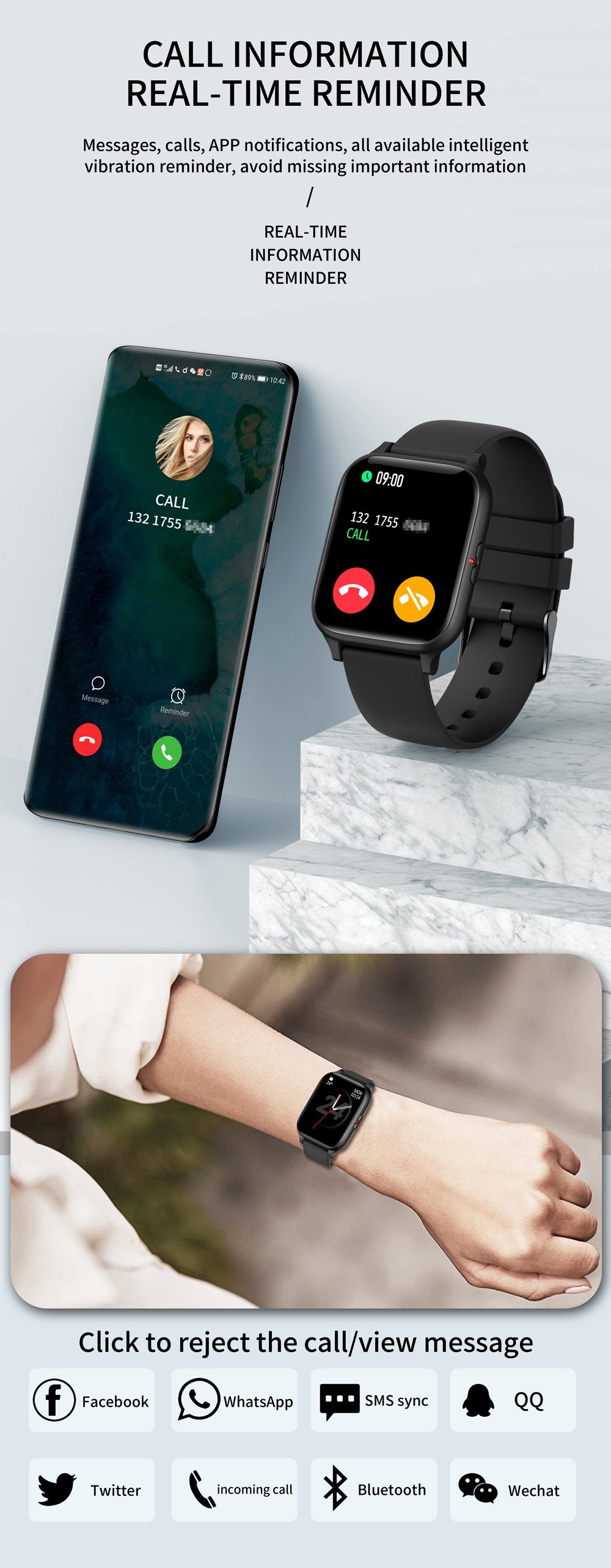 Ceas SmartWatch ZeroFit idealStore, Ultra Slim 1.7', Monitorizare Ritm Cardicac, Tensiunea Arteriala 24/7, Notificari Apeluri/Mesaje, Multi Sport, Autonomie Ridicata, Rezistent la Apa, Argintiu Verde