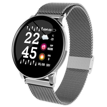 Ceas SmartWatch si Bratara Fitness 2in1 BestProof Extra 8, Monitorizare pasi si distanta, Detectarea frecventei cardiace, Functie Anti-lost, Afisaj Meteo, Notificari apeluri/mesaje, Impermeabilitate IP67, Metalic Argintiu