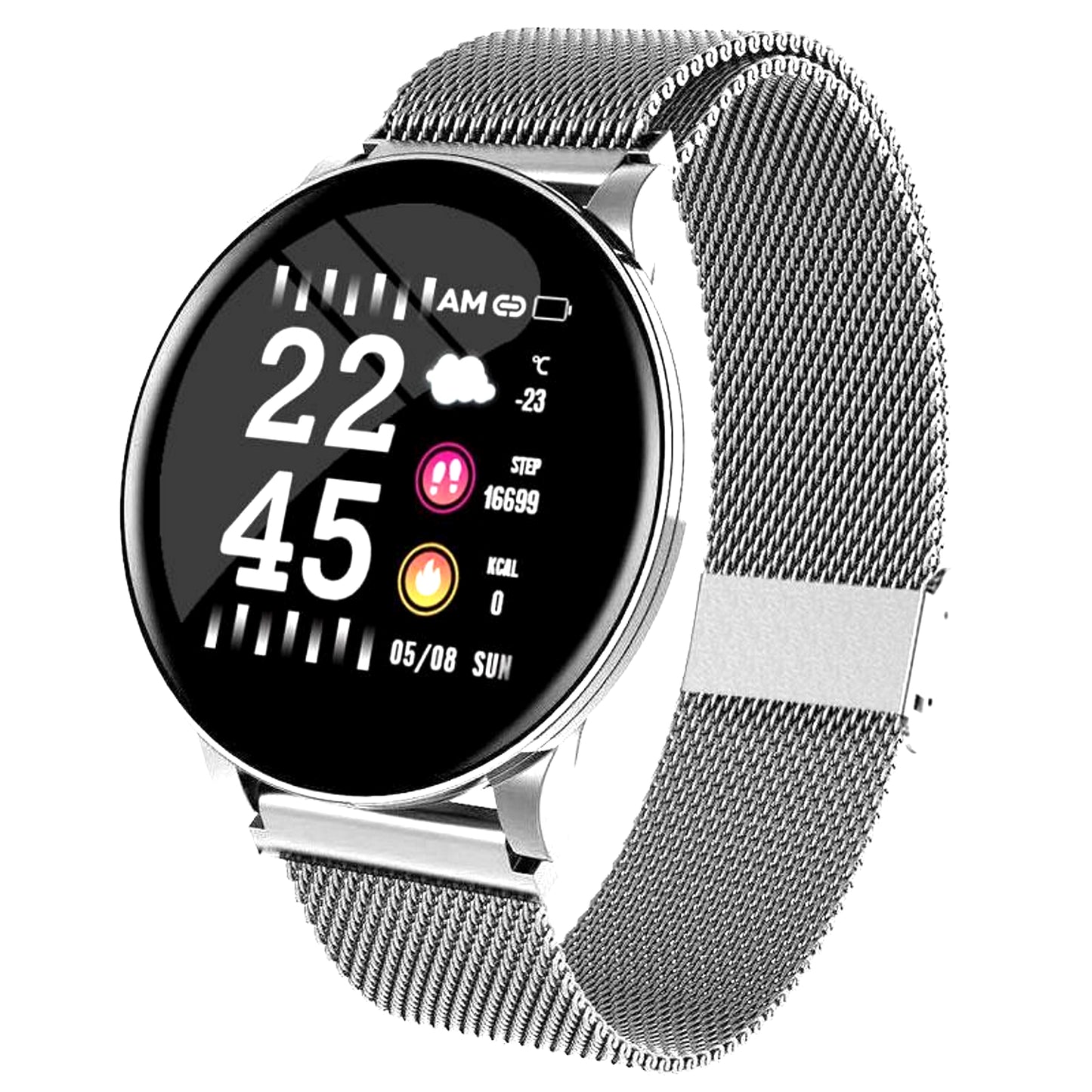 Ceas SmartWatch si Bratara Fitness 2in1 BestProof Extra 8, Monitorizare pasi si distanta, Detectarea frecventei cardiace, Functie Anti-lost, Afisaj Meteo, Notificari apeluri/mesaje, Impermeabilitate IP67, Metalic Argintiu