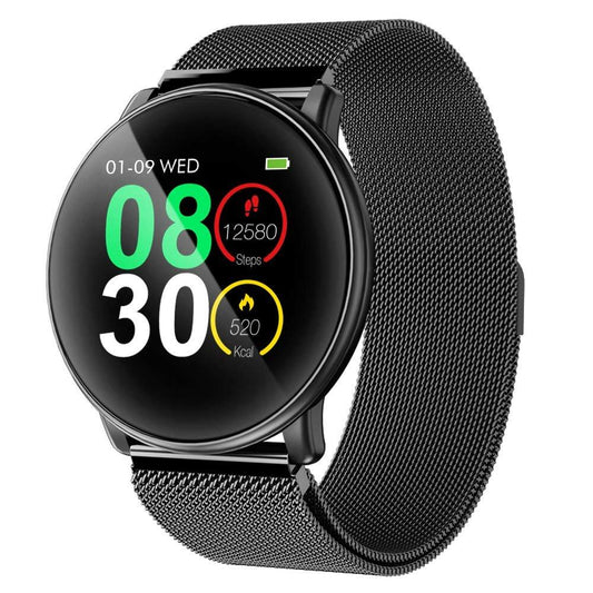 Ceas SmartWatch si Bratara Fitness 2in1 BestProof Extra 8, Monitorizare pasi si distanta, Detectarea frecventei cardiace, Functie Anti-lost, Afisaj Meteo, Notificari apeluri/mesaje, Impermeabilitate IP67, Metalic Negru