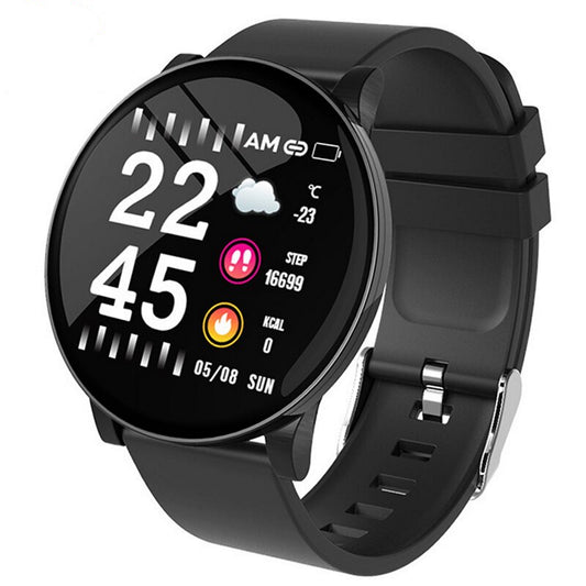 Ceas SmartWatch si Bratara Fitness 2in1 BestProof Extra 8, Monitorizare pasi si distanta, Detectarea frecventei cardiace, Functie Anti-lost, Afisaj Meteo, Notificari apeluri/mesaje, Impermeabilitate IP67, Silicon Negru