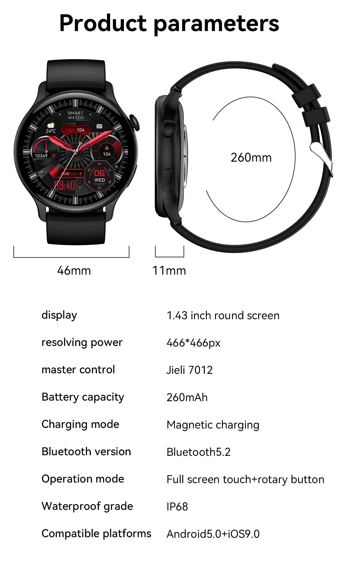 Ceas Smartwatch New Style Collection IdealStore, Ecran AMOLED HD 1.43 inch, Preluare Apeluri si Mesaje Bluetooth, NFC, Monitorizare Ritm Cardiac si Somn, Asistent Vocal, Difuzor si Microfon incorporat, IP67, Android-IOS, Long Battery, Black Metal Edition