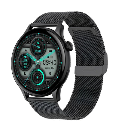 Ceas Smartwatch New Style Collection IdealStore, Ecran AMOLED HD 1.43 inch, Preluare Apeluri si Mesaje Bluetooth, NFC, Monitorizare Ritm Cardiac si Somn, Asistent Vocal, Difuzor si Microfon incorporat, IP67, Android-IOS, Long Battery, Black Metal Edition