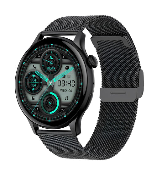Ceas Smartwatch New Style Collection IdealStore, Ecran AMOLED HD 1.43 inch, Preluare Apeluri si Mesaje Bluetooth, NFC, Monitorizare Ritm Cardiac si Somn, Asistent Vocal, Difuzor si Microfon incorporat, IP67, Android-IOS, Long Battery, Black Metal Edition