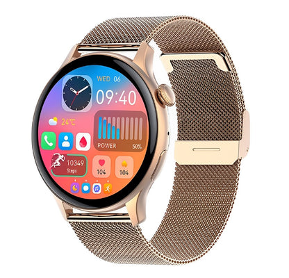 Ceas Smartwatch New Style Collection IdealStore, Ecran AMOLED HD 1.43 inch, Preluare Apeluri si Mesaje Bluetooth, NFC, Monitorizare Ritm Cardiac si Somn, Asistent Vocal, Difuzor si Microfon incorporat, IP67, Android-IOS, Long Battery, Gold Metal Edition