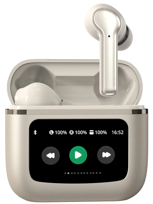 Casti Wireless cu Touch Screen idealSTORE NewXOne, Microfon, Bass Profund, Touch Screen, sunet Stereo la 360, Functie de Apel Primit, Raspundere-Respingere Apel, Reducere Zgomot ENC, Spectacol Lumini LED, culoare Gold