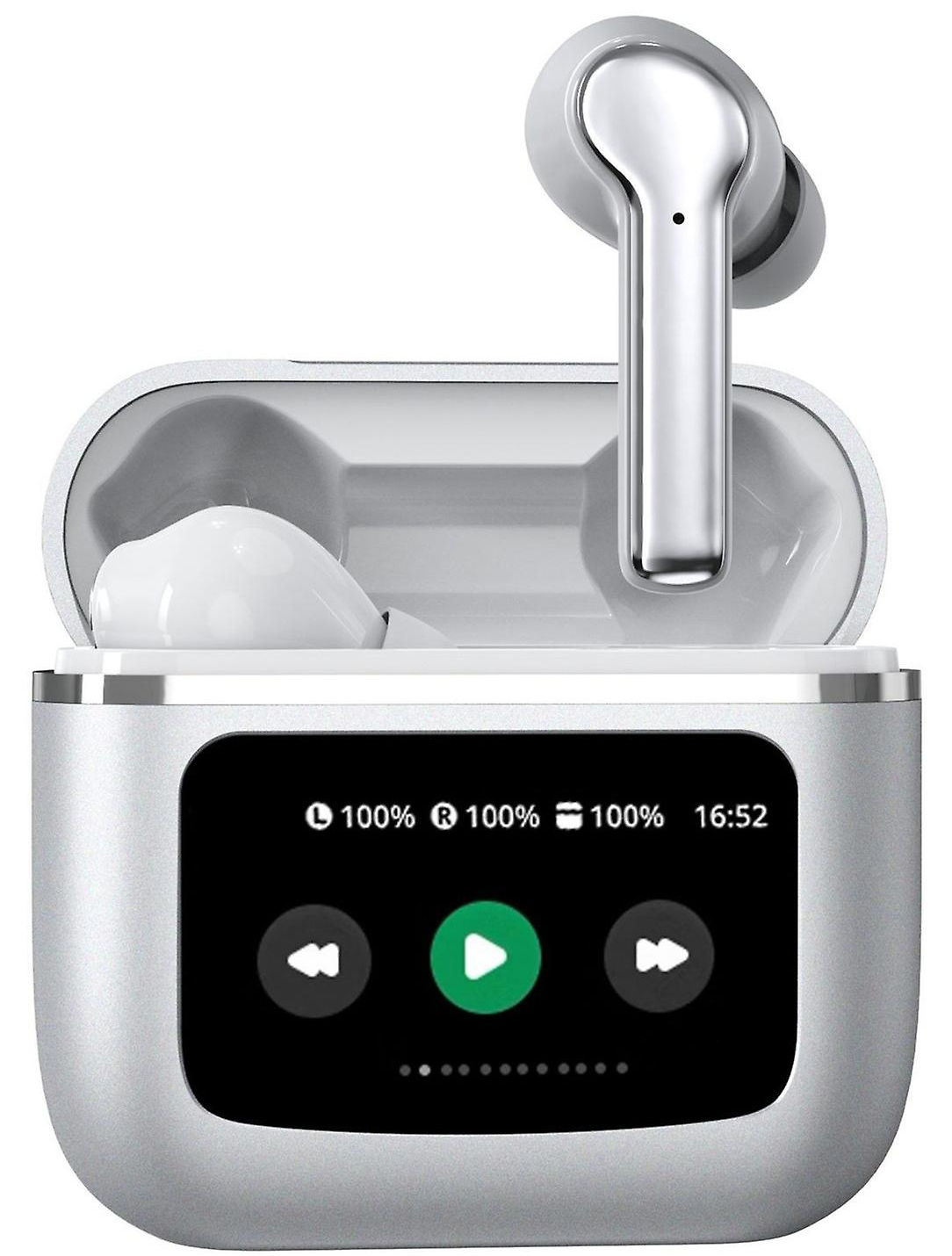 Casti Wireless cu Touch Screen idealSTORE NewXOne, Microfon, Bass Profund, Touch Screen, sunet Stereo la 360, Functie de Apel Primit, Raspundere-Respingere Apel, Reducere Zgomot ENC, Spectacol Lumini LED, culoare Alb