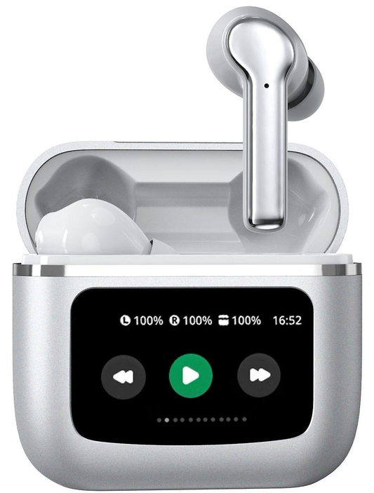 Casti Wireless cu Touch Screen idealSTORE NewXOne, Microfon, Bass Profund, Touch Screen, sunet Stereo la 360, Functie de Apel Primit, Raspundere-Respingere Apel, Reducere Zgomot ENC, Spectacol Lumini LED, culoare Alb