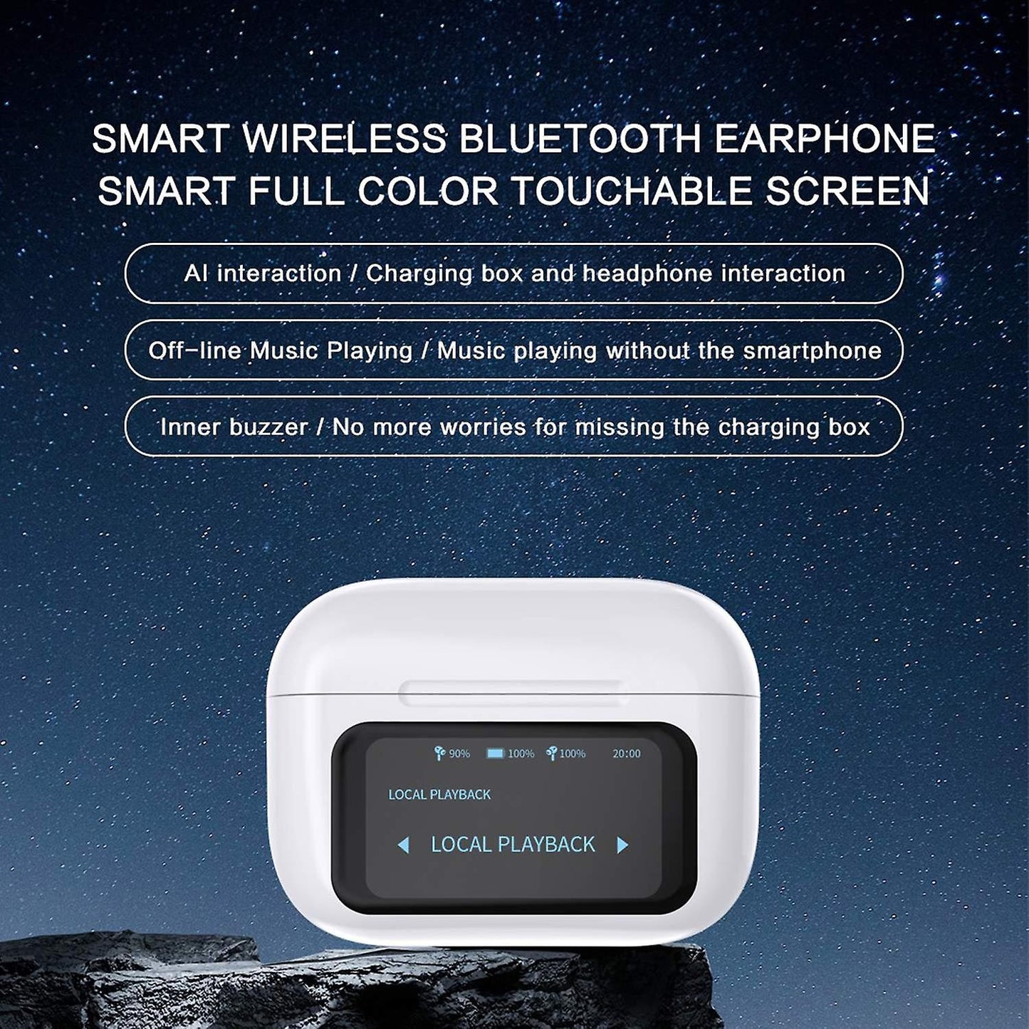 Casti Wireless cu Touch Screen idealSTORE NewXOne, Microfon, Bass Profund, Touch Screen, sunet Stereo la 360, Functie de Apel Primit, Raspundere-Respingere Apel, Reducere Zgomot ENC, Spectacol Lumini LED, culoare Alb