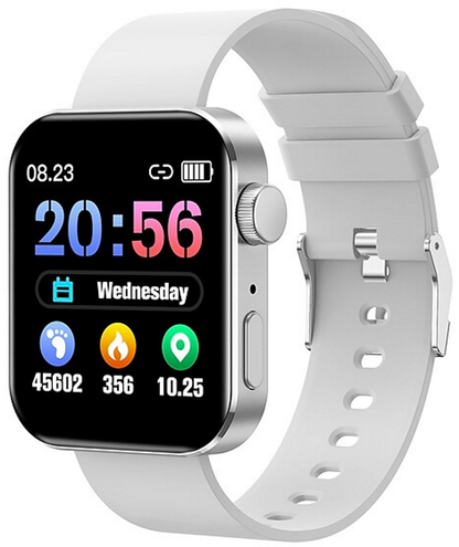 Ceas SmartWatch Inteligent Class Collection KN200 idealSTORE, Ecran tactil complet 1,72 Inch, Apelare prin Bluetooth, SMS, Android-IOS, Ritm cardiac, Ceas, Calorii, Distanta, Pedometru, Tensiune arteriala, IP68, Gasire Bratara-Telefon, Alb