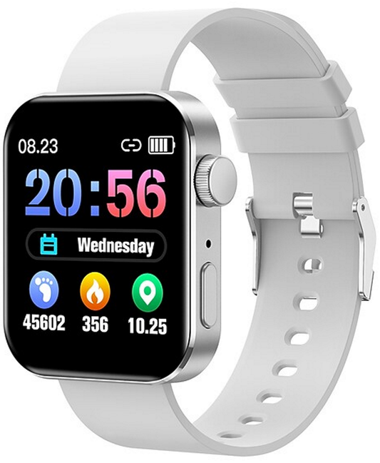 Ceas SmartWatch Inteligent Class Collection KN200 idealSTORE, Ecran tactil complet 1,72 Inch, Apelare prin Bluetooth, SMS, Android-IOS, Ritm cardiac, Ceas, Calorii, Distanta, Pedometru, Tensiune arteriala, IP68, Gasire Bratara-Telefon, Alb