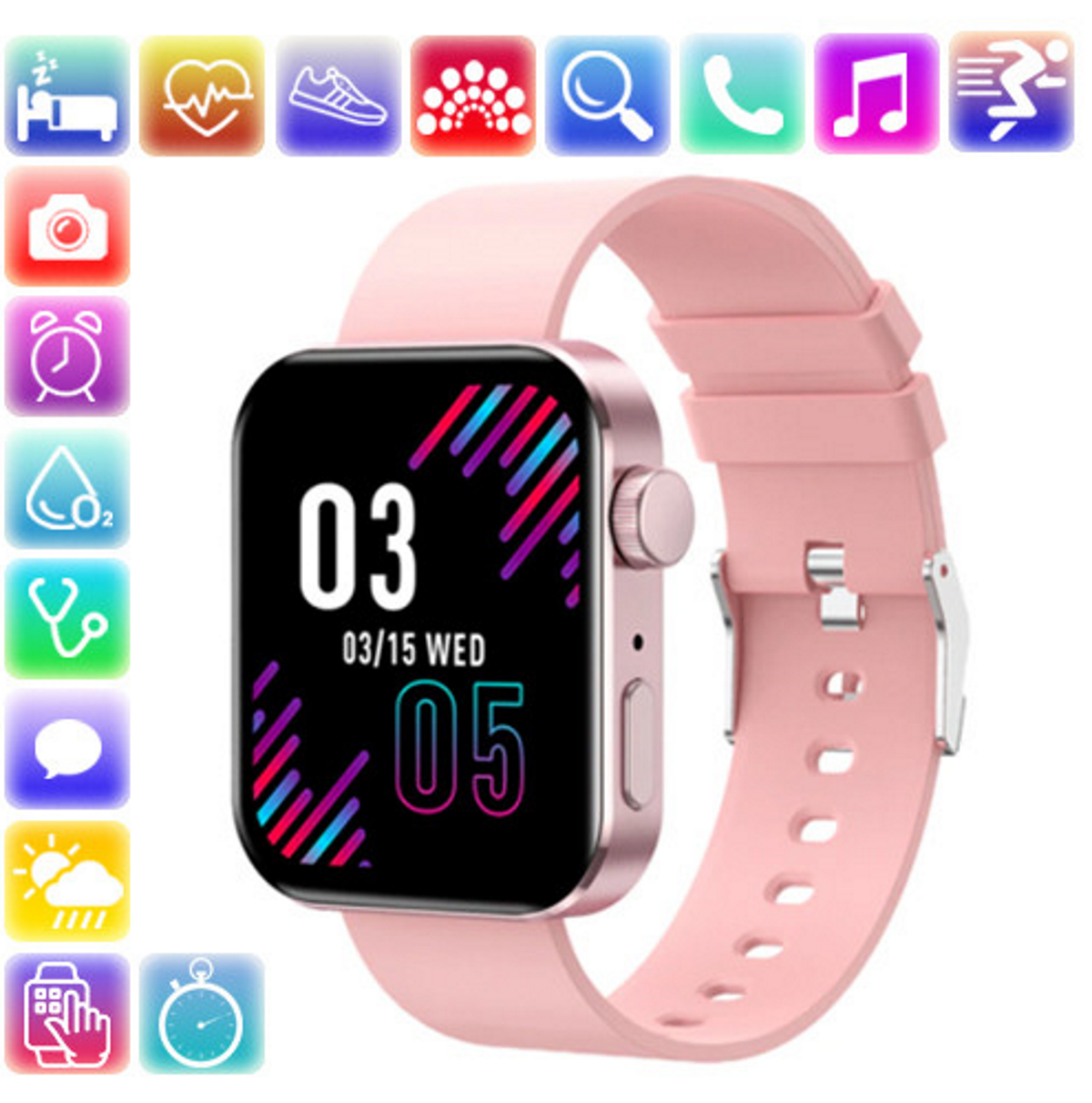 Ceas SmartWatch Inteligent Class Collection KN200 idealSTORE, Ecran tactil complet 1,72 Inch, Apelare prin Bluetooth, SMS, Android-IOS, Ritm cardiac, Ceas, Calorii, Distanta, Pedometru, Tensiune arteriala, IP68, Gasire Bratara-Telefon, Roz