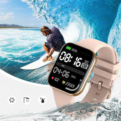 Ceas Smartwatch idealStore NovoDue, Apel Bluetooth, Muzica Bluetooth, Notificari SMS si Aplicatii Sociale, Monitorizare Sanatate, EKG, 20 Moduri Sportive, Memento Apa si Sedentarism, Rezistent la apa IP67, Silicon Gold