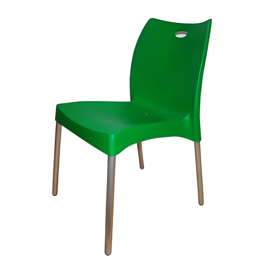 Scaun de Gradina, Terasa, Fara Brate idealSTORE, Fabricat din Plastic de Inalta Calitate, Polipropilena, Dimensiuni 45 x 58 x 80 cm, Rezistent la Actiunea Factorilor Atmosferici Nocivi si a Razelor UV, Culoare Verde, Greutatea maxima 120 Kg, Verde