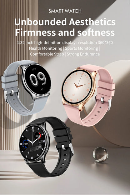 Ceas Smartwatch NEW oPPoS idealStore, Rezistent la Apa, Ecran HD 1.32', Termometru Corporal, Notificari Apeluri/Mesaje/App, Monitor Frecventa Cardiaca, Somn, Momento Menstrual, Multi Sport, iOS si Android, Culoare Gold