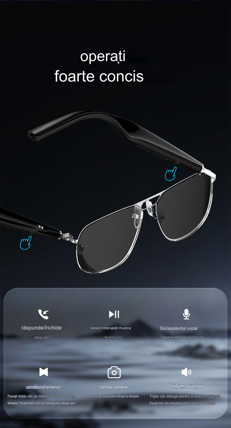 Ochelari de Soare Inteligenti Optimo Star idealSTORE, Bluetooth V5.0, Android/IOS, 2 Difuzoare, Voice Assistant, Apel Audie Smart, Control Muzica, Functie Camera, UV400, Impermeabili, Lentile Polarizate, Sistem Anti-Orbire, Autonomie Mare